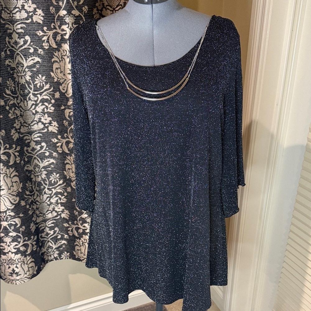 Clientele Blouse Black Shimmer Women's Top Size 1X